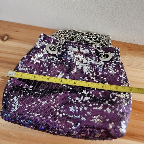 BIG BUDDHA Metallic Purple Silver Sequin Silver Chain Straps Slouchy Hobo Bag - Picture 10 of 13